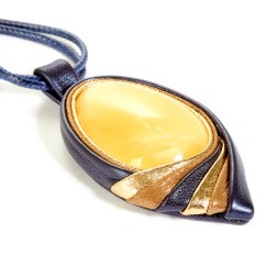 Колье &quot;Дуэт&quot; из Янтаря и нат кожи